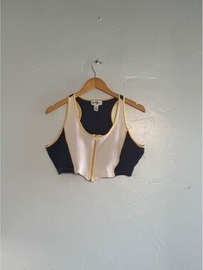 Betty Blue Colorblock Zip Front Cropped Tank Top
